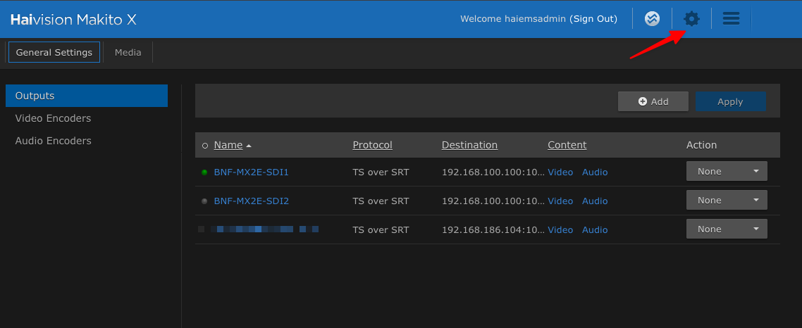 Click the gear icon in the top navigation bar