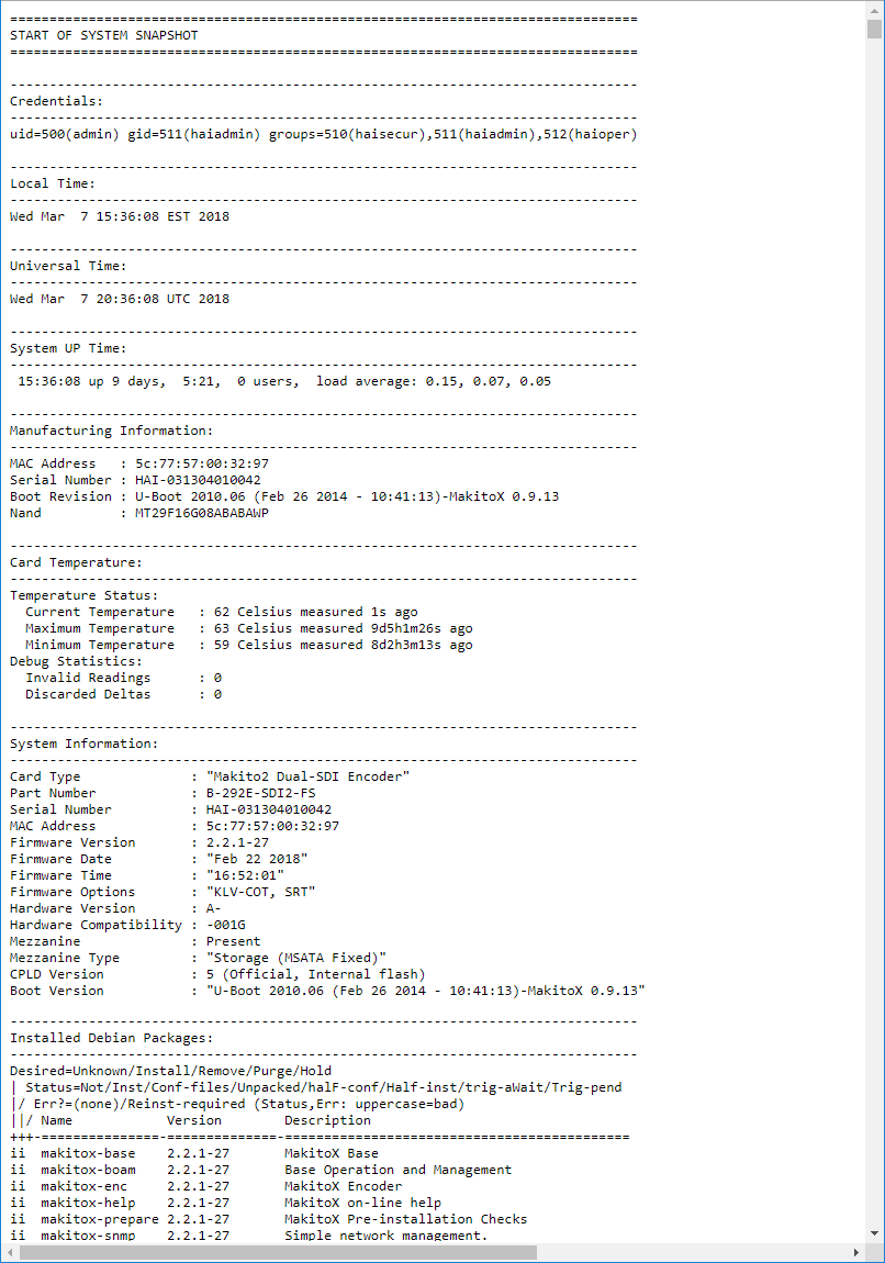 Example of a completed system snapshot